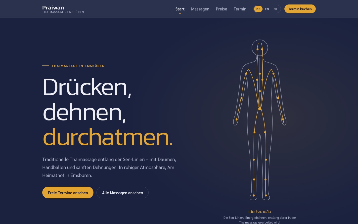 Startseite der Website von Praiwan Thaimassage in Emsbüren