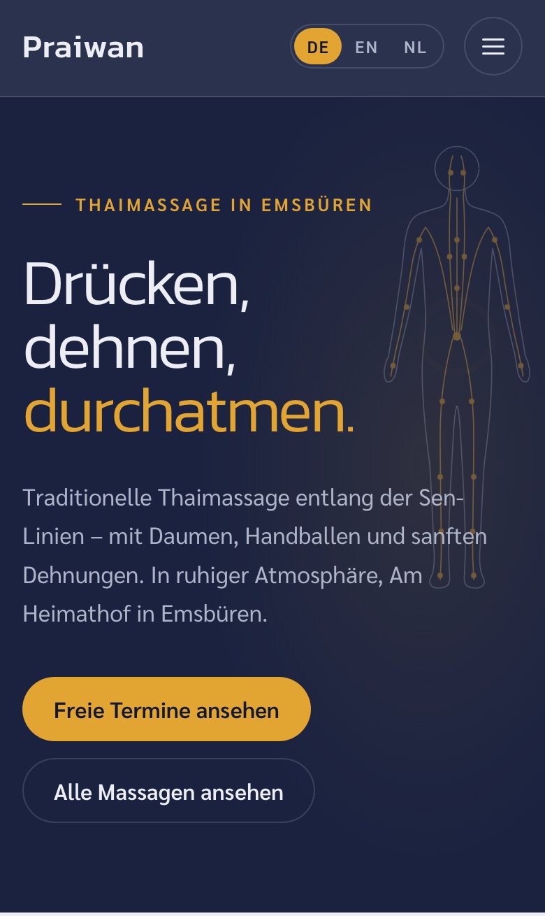 Praiwan Website auf dem Smartphone